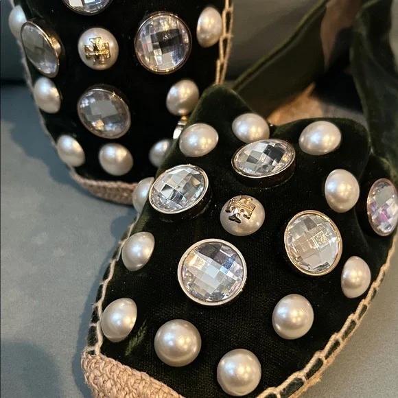 Tory Burch Vail Espadrille flats Size 7 1/2 retail $298 NWOT green suede - Picture 5 of 9